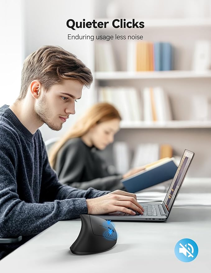 TECKNET Ergonomic Mouse with Jiggler, Bluetooth Wireless Vertical Mouse, 4800DPI Rechargeable Carpal Tunnel Mouse, Undetectable Random Movement Keeps Computers Awake for PC, Laptop, Mackbook | Mice - TrueDesk