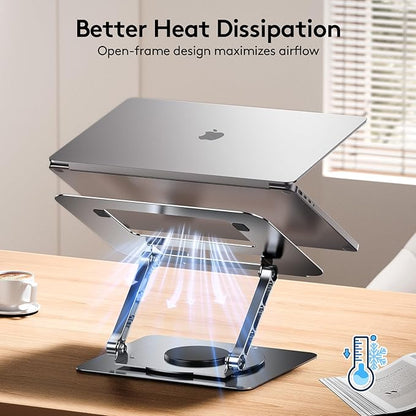 TECKNET Laptop Stand for Desk, 360 Rotating Base, Ergonomic Foldable Computer Stand for Laptop Riser Height Adjustable, Compatible with MacBook Pro, All Laptops 10 - 17" - Silver | Stands - TrueDesk