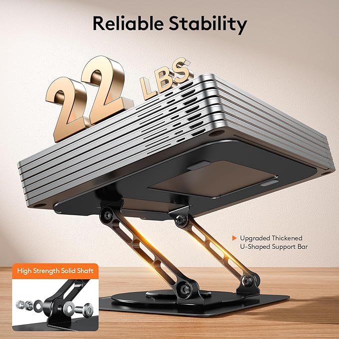 TECKNET Laptop Stand for Desk, 360 Rotating Base, Ergonomic Foldable Computer Stand for Laptop Riser Height Adjustable, Compatible with MacBook Pro, All Laptops 10 - 17" - Black | Stands - TrueDesk