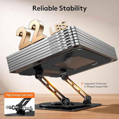 TECKNET Laptop Stand for Desk, 360 Rotating Base, Ergonomic Foldable Computer Stand for Laptop Riser Height Adjustable, Compatible with MacBook Pro, All Laptops 10 - 17" - Black | Stands - TrueDesk