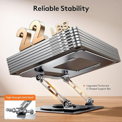 TECKNET Laptop Stand for Desk, 360 Rotating Base, Ergonomic Foldable Computer Stand for Laptop Riser Height Adjustable, Compatible with MacBook Pro, All Laptops 10 - 17" - Silver | Stands - TrueDesk