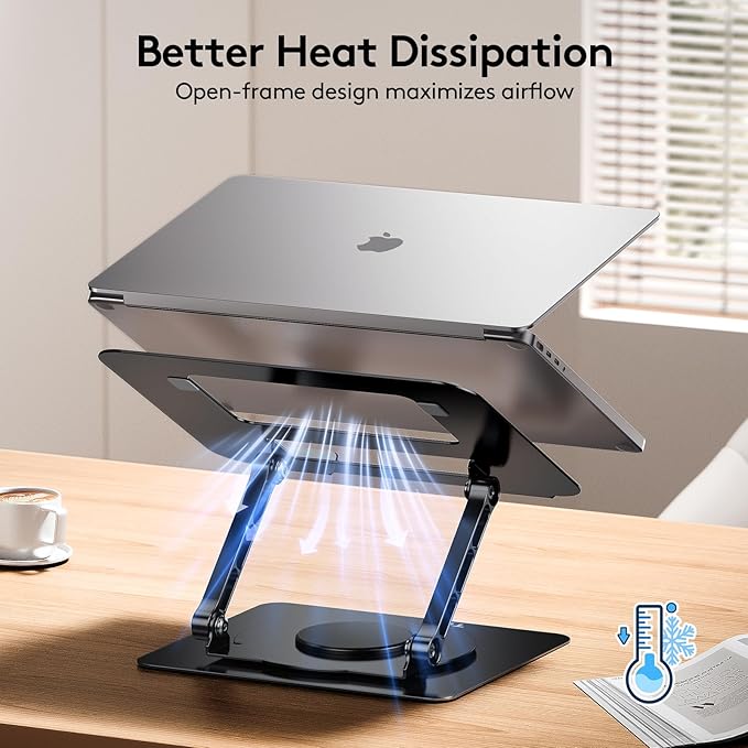 TECKNET Laptop Stand for Desk, 360 Rotating Base, Ergonomic Foldable Computer Stand for Laptop Riser Height Adjustable, Compatible with MacBook Pro, All Laptops 10 - 17" - Black | Stands - TrueDesk