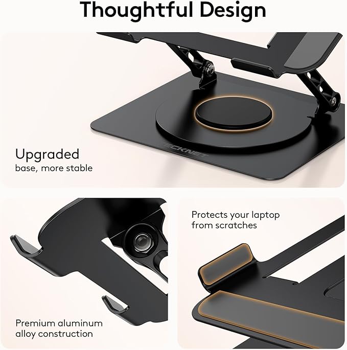 TECKNET Laptop Stand for Desk, 360 Rotating Base, Ergonomic Foldable Computer Stand for Laptop Riser Height Adjustable, Compatible with MacBook Pro, All Laptops 10 - 17" - Black | Stands - TrueDesk