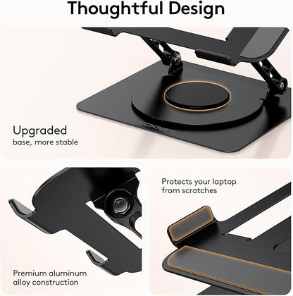 TECKNET Laptop Stand for Desk, 360 Rotating Base, Ergonomic Foldable Computer Stand for Laptop Riser Height Adjustable, Compatible with MacBook Pro, All Laptops 10 - 17" - Black | Stands - TrueDesk