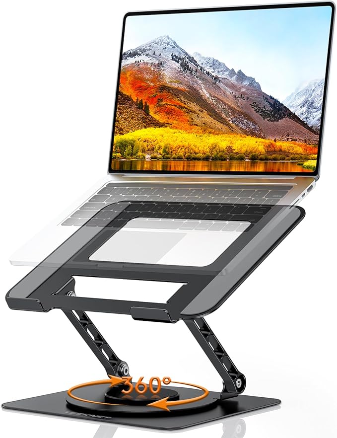 TECKNET Laptop Stand for Desk, 360 Rotating Base, Ergonomic Foldable Computer Stand for Laptop Riser Height Adjustable, Compatible with MacBook Pro, All Laptops 10 - 17" - Black | Stands - TrueDesk