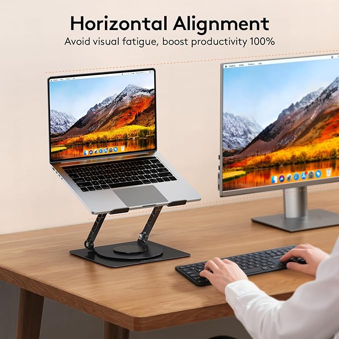 TECKNET Laptop Stand for Desk, 360 Rotating Base, Ergonomic Foldable Computer Stand for Laptop Riser Height Adjustable, Compatible with MacBook Pro, All Laptops 10 - 17" - Black | Stands - TrueDesk