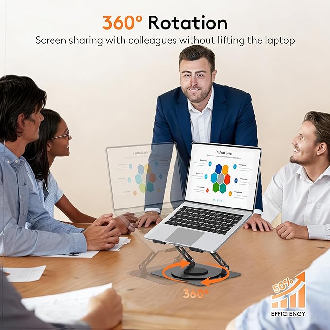 TECKNET Laptop Stand for Desk, 360 Rotating Base, Ergonomic Foldable Computer Stand for Laptop Riser Height Adjustable, Compatible with MacBook Pro, All Laptops 10 - 17" - Black | Stands - TrueDesk
