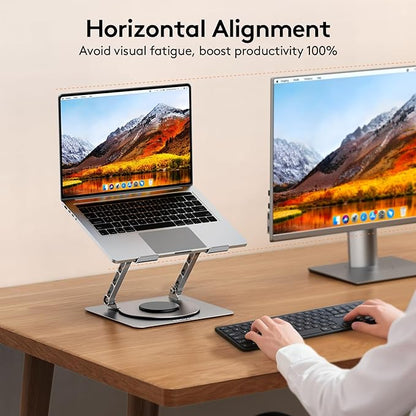 TECKNET Laptop Stand for Desk, 360 Rotating Base, Ergonomic Foldable Computer Stand for Laptop Riser Height Adjustable, Compatible with MacBook Pro, All Laptops 10 - 17" - Silver | Stands - TrueDesk
