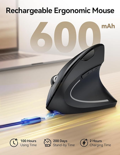TECKNET Rechargeable Wireless Ergonomic Mouse,2.4GHz USB Vertical Mouse with Silent Click,4800 DPI Mouse with 6 Adjustable DPI,6 - Button Computer Mouse for Laptop,PC, MacBook (No Batteries Needed) | Mice - TrueDesk