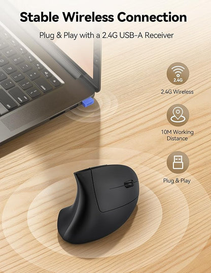 TECKNET Rechargeable Wireless Ergonomic Mouse,2.4GHz USB Vertical Mouse with Silent Click,4800 DPI Mouse with 6 Adjustable DPI,6 - Button Computer Mouse for Laptop,PC, MacBook (No Batteries Needed) | Mice - TrueDesk