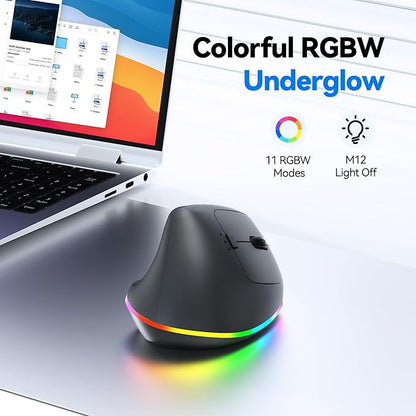 TECKNET RGB Rechargeable Wireless Ergonomic Mouse - USB+Bluetooth Multi - Device LED Vertical Mouse with 11 RGB Backlight Modes, 4800 DPI Adjustable, Ergo Mice for Windows and Mac, Black | Mice - TrueDesk