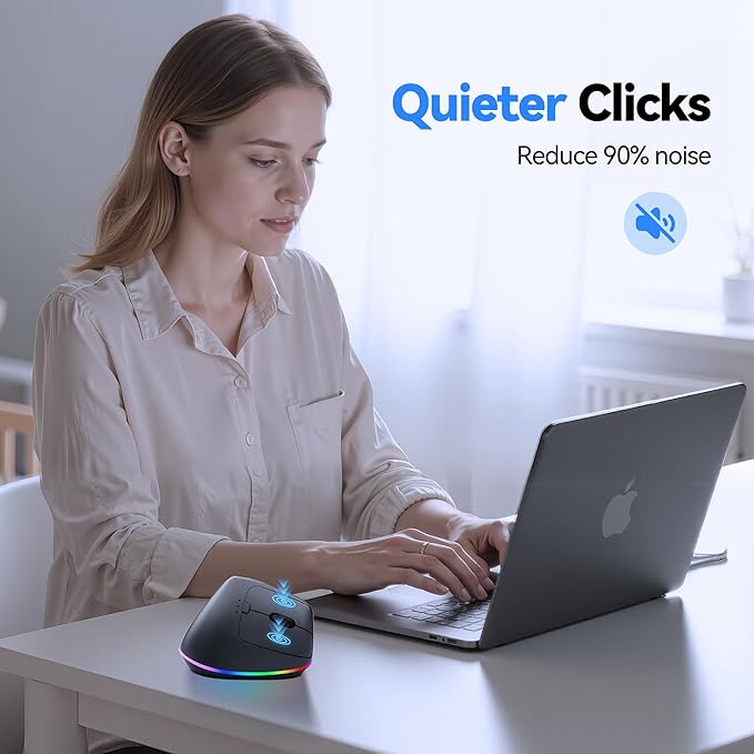 TECKNET RGB Rechargeable Wireless Ergonomic Mouse - USB+Bluetooth Multi - Device LED Vertical Mouse with 11 RGB Backlight Modes, 4800 DPI Adjustable, Ergo Mice for Windows and Mac, Black | Mice - TrueDesk