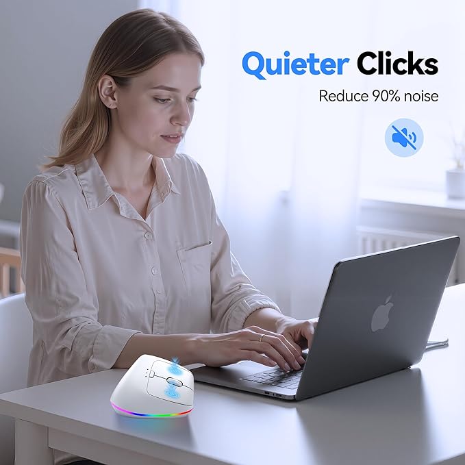 TECKNET RGB Wireless Ergonomic Mouse Rechargeable - USB+Bluetooth Multi - Device LED Vertical Mouse with 11 RGB Backlight Modes, 4800 DPI Adjustable, Ergo Mice for Windows and Mac, White | Mice - TrueDesk