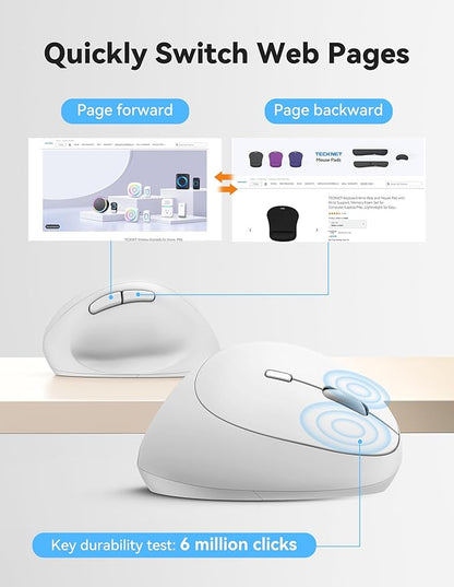 TECKNET Wireless Mouse, 5 Adjustable DPI Levels, 6 Buttons, 4800 DPI Wireless Vertical Mouse, 2.4G Silent Wireless Mouse for Laptop, PC, Chromebook, Mac - Light White | Mice - TrueDesk