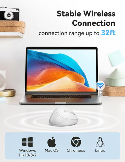 TECKNET Wireless Mouse, 5 Adjustable DPI Levels, 6 Buttons, 4800 DPI Wireless Vertical Mouse, 2.4G Silent Wireless Mouse for Laptop, PC, Chromebook, Mac - Light White | Mice - TrueDesk