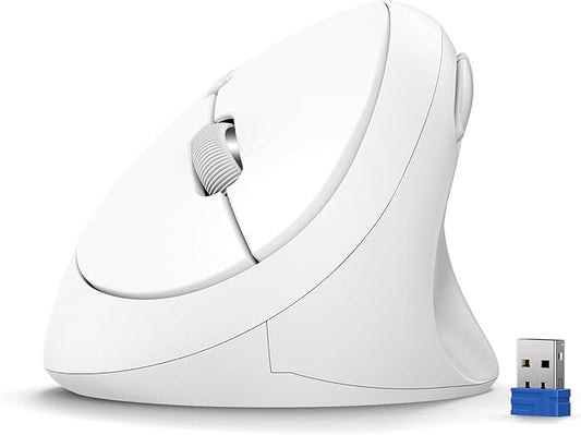 TECKNET Wireless Mouse, 5 Adjustable DPI Levels, 6 Buttons, 4800 DPI Wireless Vertical Mouse, 2.4G Silent Wireless Mouse for Laptop, PC, Chromebook, Mac - Light White | Mice - TrueDesk