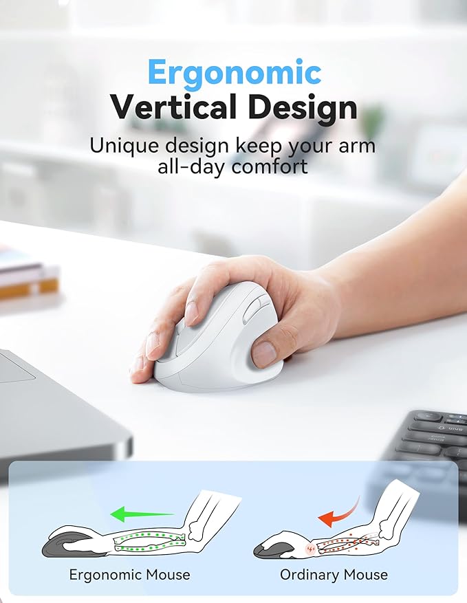 TECKNET Wireless Mouse, 5 Adjustable DPI Levels, 6 Buttons, 4800 DPI Wireless Vertical Mouse, 2.4G Silent Wireless Mouse for Laptop, PC, Chromebook, Mac - Light White | Mice - TrueDesk