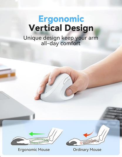 TECKNET Wireless Mouse, 5 Adjustable DPI Levels, 6 Buttons, 4800 DPI Wireless Vertical Mouse, 2.4G Silent Wireless Mouse for Laptop, PC, Chromebook, Mac - Light White | Mice - TrueDesk