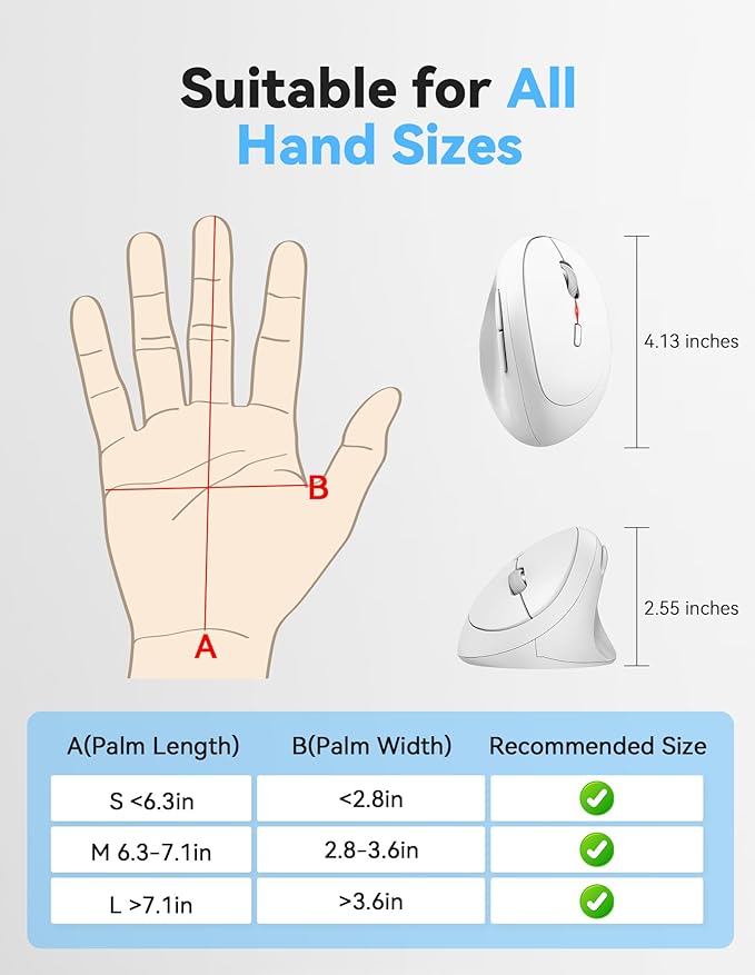 TECKNET Wireless Mouse, 5 Adjustable DPI Levels, 6 Buttons, 4800 DPI Wireless Vertical Mouse, 2.4G Silent Wireless Mouse for Laptop, PC, Chromebook, Mac - Light White | Mice - TrueDesk