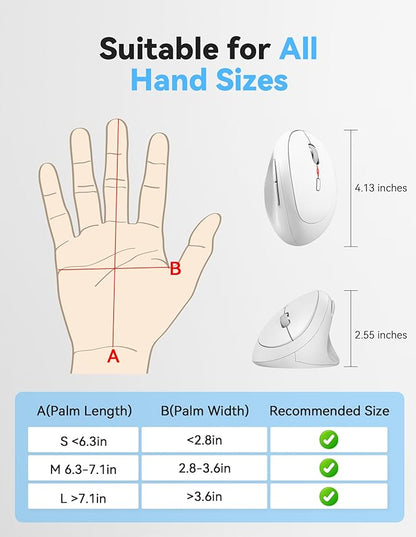 TECKNET Wireless Mouse, 5 Adjustable DPI Levels, 6 Buttons, 4800 DPI Wireless Vertical Mouse, 2.4G Silent Wireless Mouse for Laptop, PC, Chromebook, Mac - Light White | Mice - TrueDesk