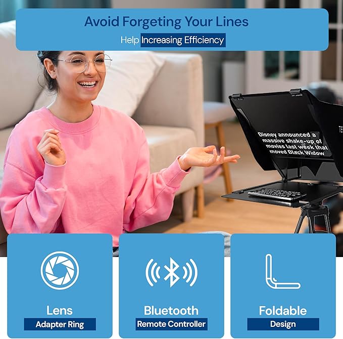 Teleprompter 5.1 12" Compatible with iPad, Tablet, Smartphone and DSLR Camera, Remote or App Control, Compatible with Android and iOS, Ideal for Video Recording, Aluminum Alloy | Teleprompters - TrueDesk