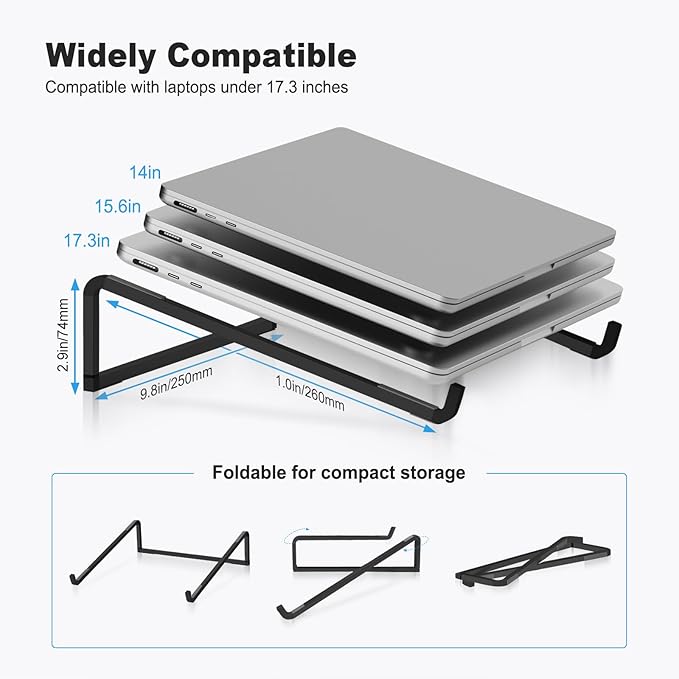 TENOC Foldable Laptop Stand for Desk, Universal Laptop Riser Ventilated Holder Mount Compatible with MacBook, Notebook, ASUS, Acer and More, Black | Stands - TrueDesk