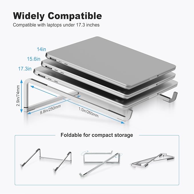 TENOC Foldable Laptop Stand for Desk, Universal Laptop Riser Ventilated Holder Mount Compatible with MacBook, Notebook, ASUS, Acer and More, Silver | Stands - TrueDesk