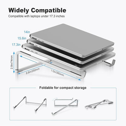 TENOC Foldable Laptop Stand for Desk, Universal Laptop Riser Ventilated Holder Mount Compatible with MacBook, Notebook, ASUS, Acer and More, Silver | Stands - TrueDesk