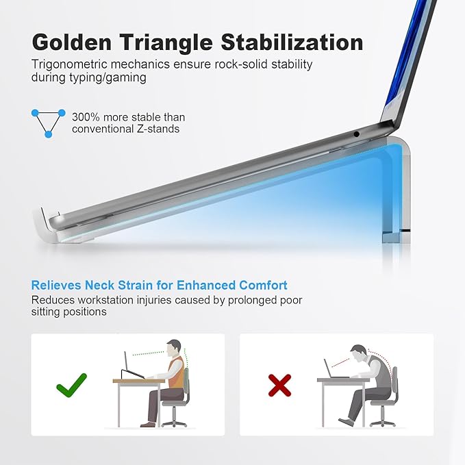 TENOC Foldable Laptop Stand for Desk, Universal Laptop Riser Ventilated Holder Mount Compatible with MacBook, Notebook, ASUS, Acer and More, Silver | Stands - TrueDesk