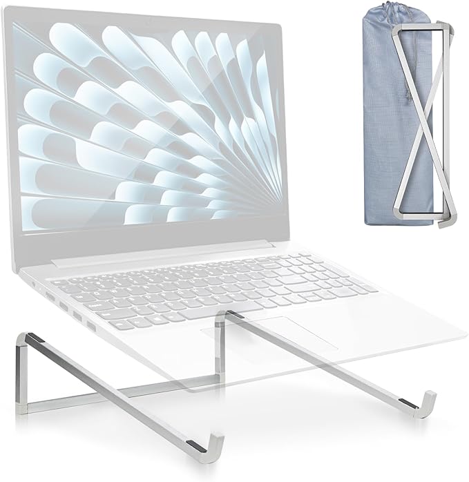 TENOC Foldable Laptop Stand for Desk, Universal Laptop Riser Ventilated Holder Mount Compatible with MacBook, Notebook, ASUS, Acer and More, Silver | Stands - TrueDesk