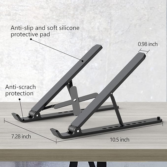 Tonmom Laptop Stand for Desk, Adjustable Laptop Riser ABS+Silicone Foldable Portable Notebook Holder, Ventilated Cooling Notebook Mount Computer Stand for 10 - 15.6” Laptops,Tablets - Black | Mounts - TrueDesk