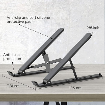 Tonmom Laptop Stand for Desk, Adjustable Laptop Riser ABS+Silicone Foldable Portable Notebook Holder, Ventilated Cooling Notebook Mount Computer Stand for 10 - 15.6” Laptops,Tablets - Black | Mounts - TrueDesk