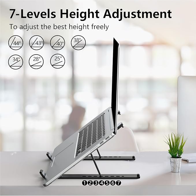 Tonmom Laptop Stand for Desk, Adjustable Laptop Riser ABS+Silicone Foldable Portable Notebook Holder, Ventilated Cooling Notebook Mount Computer Stand for 10 - 15.6” Laptops,Tablets - Black | Mounts - TrueDesk