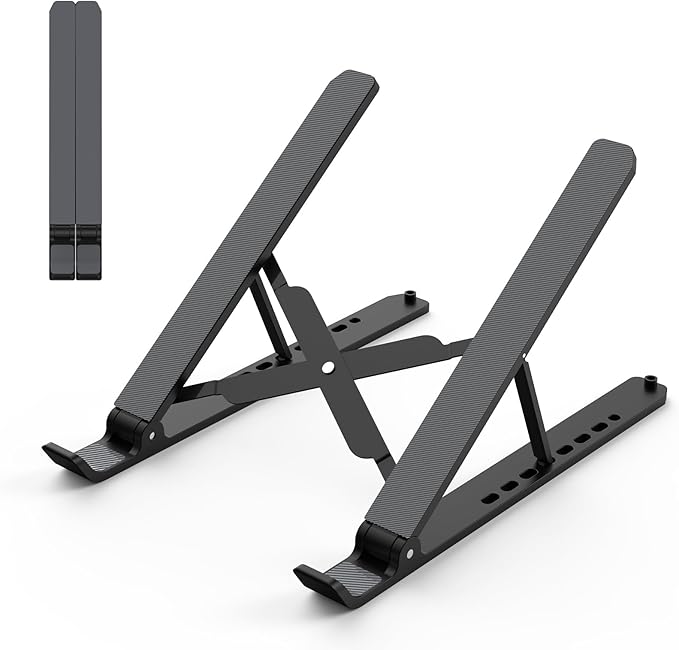 Tonmom Laptop Stand for Desk, Adjustable Laptop Riser ABS+Silicone Foldable Portable Notebook Holder, Ventilated Cooling Notebook Mount Computer Stand for 10 - 15.6” Laptops,Tablets - Black | Mounts - TrueDesk