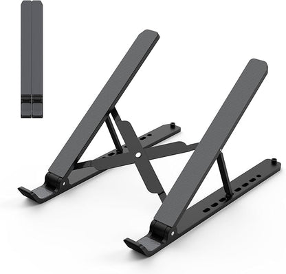 Tonmom Laptop Stand for Desk, Adjustable Laptop Riser ABS+Silicone Foldable Portable Notebook Holder, Ventilated Cooling Notebook Mount Computer Stand for 10 - 15.6” Laptops,Tablets - Black | Mounts - TrueDesk