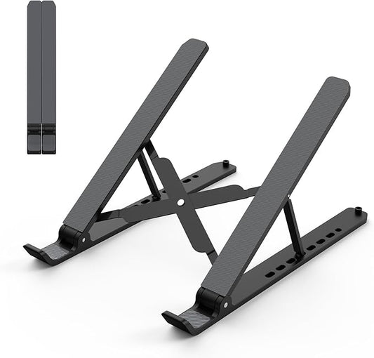 Tonmom Laptop Stand for Desk, Adjustable Laptop Riser ABS+Silicone Foldable Portable Notebook Holder, Ventilated Cooling Notebook Mount Computer Stand for 10 - 15.6” Laptops,Tablets - Black | Mounts - TrueDesk