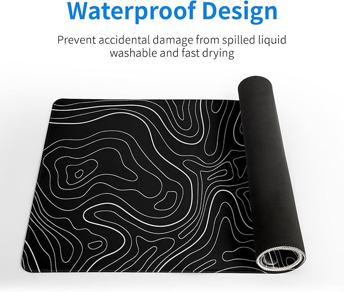 Topographic Contour Black Gaming Mouse Pad XL Geographic Map Lines Extended Big Large Desk Mat Non - Slip Rubber Base Stitched Edge Long Keyboard Mousepad for PC Computer Laptop,31.5x11.8 Inch | Mouse Pads - TrueDesk
