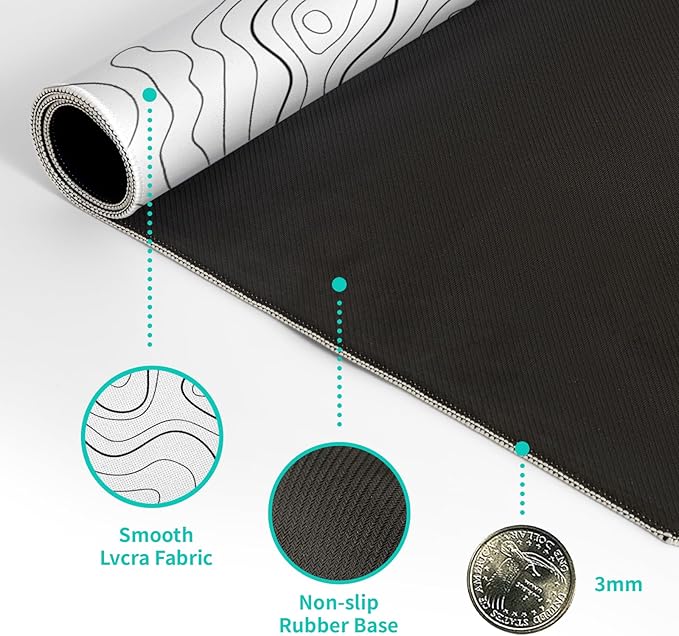 Topographic Contour White Gaming Mouse Pad XL Geographic Map Lines Extended Big Large Desk Mat Non - Slip Rubber Base Stitched Edge Long Keyboard Mousepad for PC Computer Laptop,31.5x11.8 Inch | Mouse Pads - TrueDesk