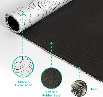 Topographic Contour White Gaming Mouse Pad XL Geographic Map Lines Extended Big Large Desk Mat Non - Slip Rubber Base Stitched Edge Long Keyboard Mousepad for PC Computer Laptop,31.5x11.8 Inch | Mouse Pads - TrueDesk