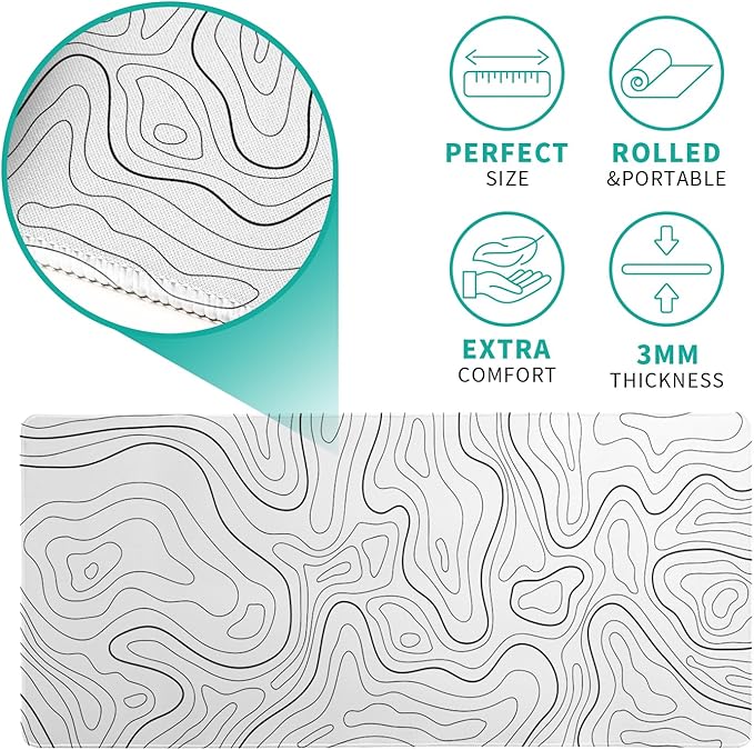 Topographic Contour White Gaming Mouse Pad XL Geographic Map Lines Extended Big Large Desk Mat Non - Slip Rubber Base Stitched Edge Long Keyboard Mousepad for PC Computer Laptop,31.5x11.8 Inch | Mouse Pads - TrueDesk