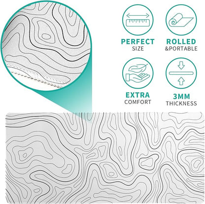Topographic Contour White Gaming Mouse Pad XL Geographic Map Lines Extended Big Large Desk Mat Non - Slip Rubber Base Stitched Edge Long Keyboard Mousepad for PC Computer Laptop,31.5x11.8 Inch | Mouse Pads - TrueDesk