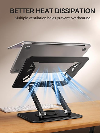 tounee Laptop Stand for Desk, Adjustable Computer Stand Holder with 360° Rotating Base, Ergonomic Laptop Riser Compatible with MacBook Pro Air, All Laptops 10 - 16" - Black | Stands - TrueDesk