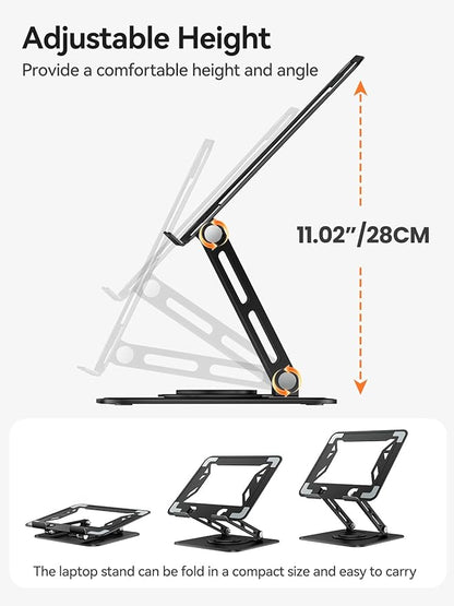 tounee Laptop Stand for Desk, Adjustable Computer Stand Holder with 360° Rotating Base, Ergonomic Laptop Riser Compatible with MacBook Pro Air, All Laptops 10 - 16" - Black | Stands - TrueDesk