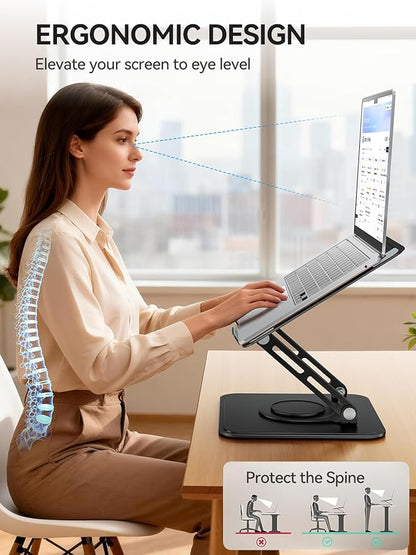 tounee Laptop Stand for Desk, Adjustable Computer Stand Holder with 360° Rotating Base, Ergonomic Laptop Riser Compatible with MacBook Pro Air, All Laptops 10 - 16" - Black | Stands - TrueDesk