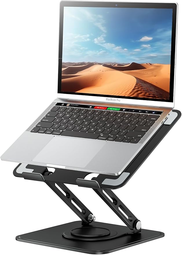 tounee Laptop Stand for Desk, Adjustable Computer Stand Holder with 360° Rotating Base, Ergonomic Laptop Riser Compatible with MacBook Pro Air, All Laptops 10 - 16" - Black | Stands - TrueDesk