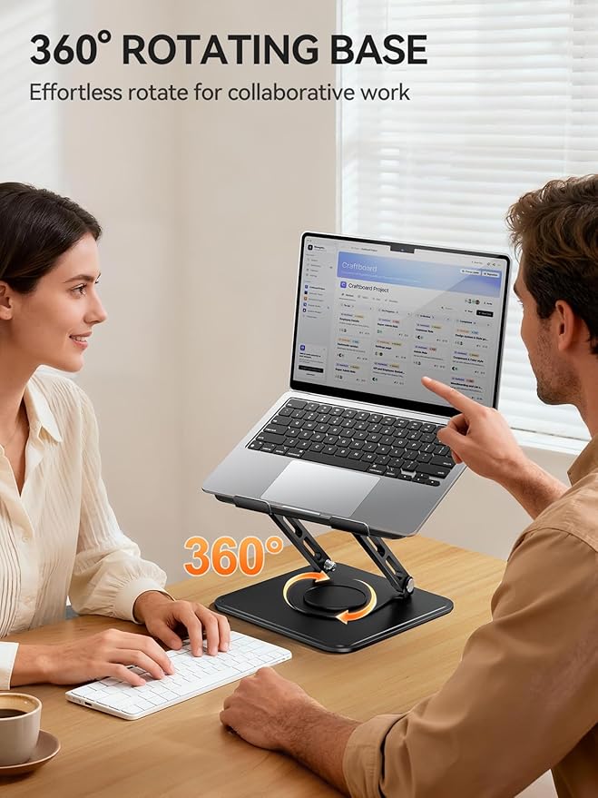 tounee Laptop Stand for Desk, Adjustable Computer Stand Holder with 360° Rotating Base, Ergonomic Laptop Riser Compatible with MacBook Pro Air, All Laptops 10 - 16" - Black | Stands - TrueDesk