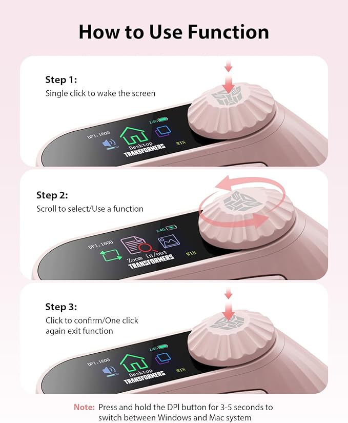 Transformers Vertical Ergonomic Mouse with LED Screen & Knob Control, Rechargeable Vertical Mouse Wireless, 3 - Device Connectivity (2.4G + Dual Bluetooth), Computer Mice for PC/Mac/Laptop, Pink | Mice - TrueDesk