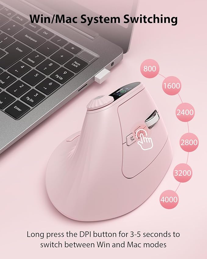 Transformers Vertical Ergonomic Mouse with LED Screen & Knob Control, Rechargeable Vertical Mouse Wireless, 3 - Device Connectivity (2.4G + Dual Bluetooth), Computer Mice for PC/Mac/Laptop, Pink | Mice - TrueDesk