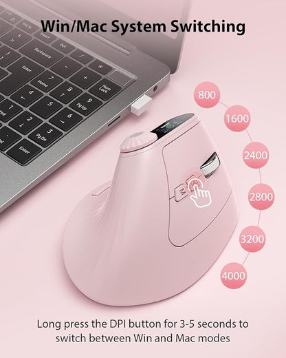 Transformers Vertical Ergonomic Mouse with LED Screen & Knob Control, Rechargeable Vertical Mouse Wireless, 3 - Device Connectivity (2.4G + Dual Bluetooth), Computer Mice for PC/Mac/Laptop, Pink | Mice - TrueDesk