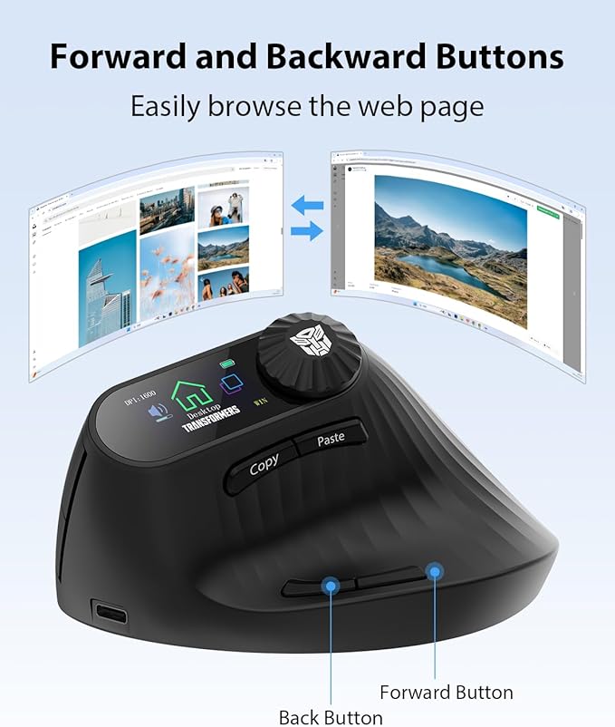 Transformers Vertical Ergonomic Mouse with LED Screen & Knob Control, Rechargeable Vertical Mouse Wireless, 3 - Device Connectivity (2.4G + Dual Bluetooth), Quiet Clicks, Computer Mice for PC/Mac/Laptop | Mice - TrueDesk